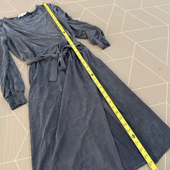 Garnet Hill‎ Starla Cupro Knit Dress Size XS Dark Bluestone Faux Wrap Midi - Picture 8 of 10